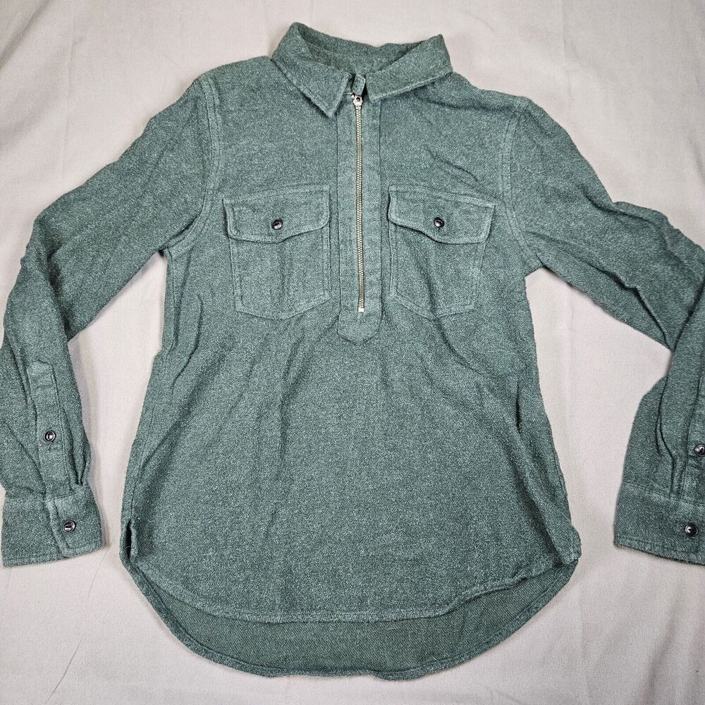 Madewell Green Half Zip Long Sleeve 100% Cotton Shirt XXS